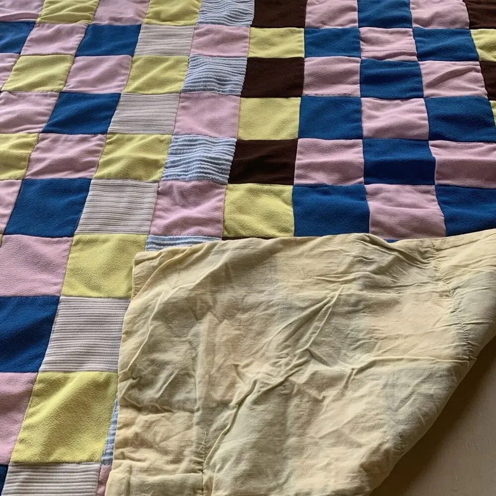 Vintage 70's Handmade Patchwork Quilt Crib Lap Polyester 38